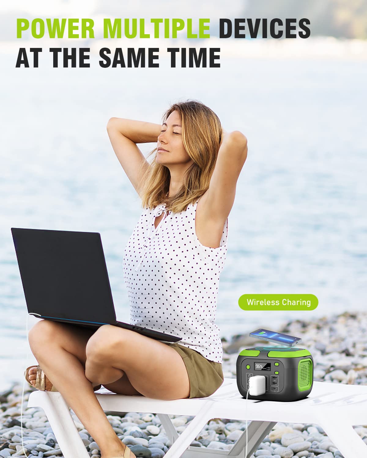 SinKeu G200 AC outlet in use powers a laptop anywhere