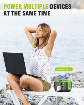 SinKeu G200 AC outlet in use powers a laptop anywhere