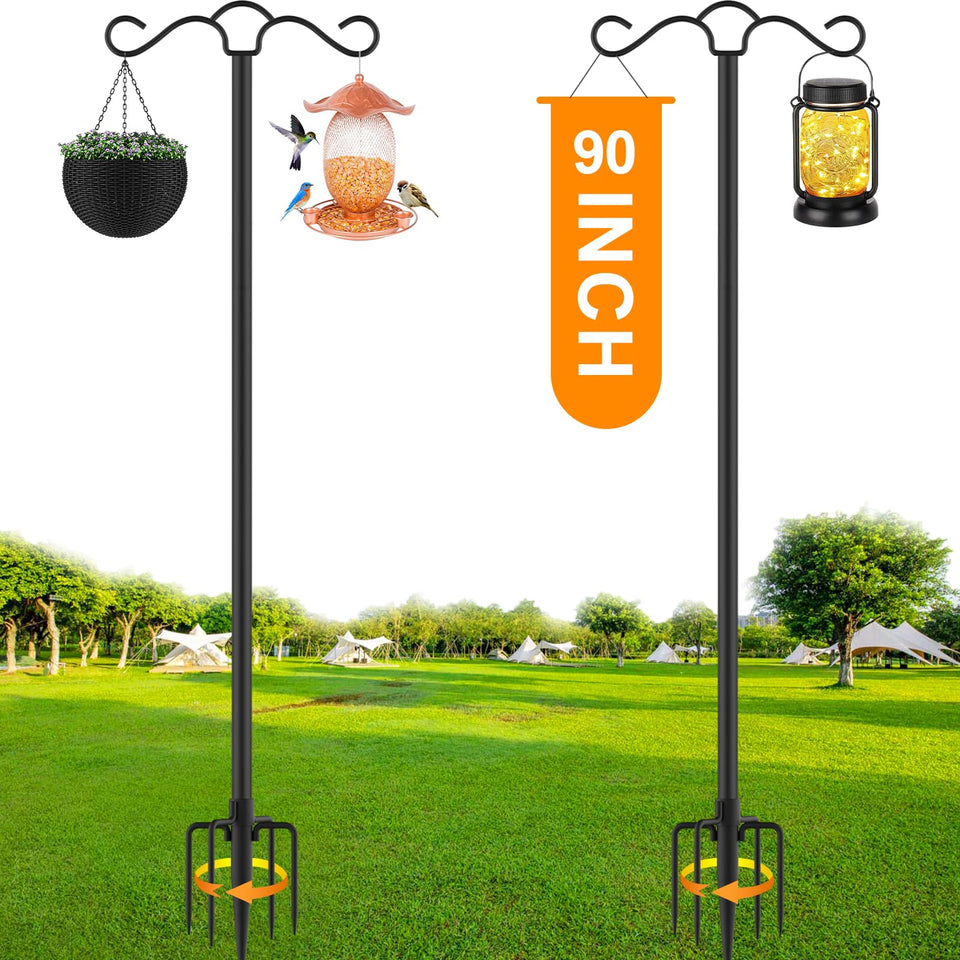 SINLEY 90 inch double arm shepherds hook top view for versatile outdoor displays, bird feeders and lanterns