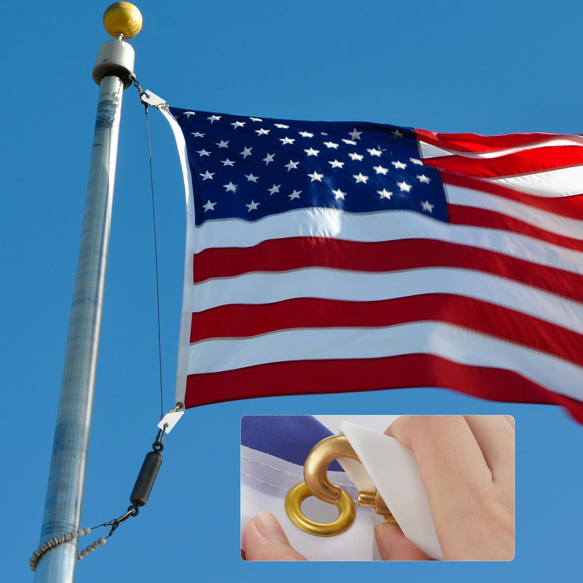 Sintuff flagpole noise reduction demo showing quieter flag lines.