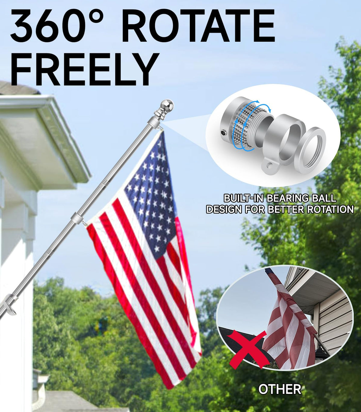 Sinyoeer flag pole with a 3x5 flag to show compatibility.