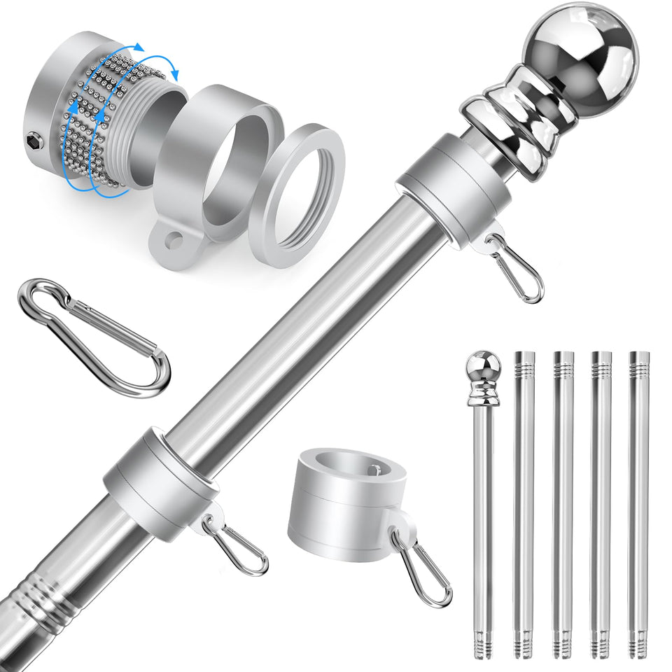 Sinyoeer 6 ft flag pole exterior shot showing rust-resistant stainless steel finish.