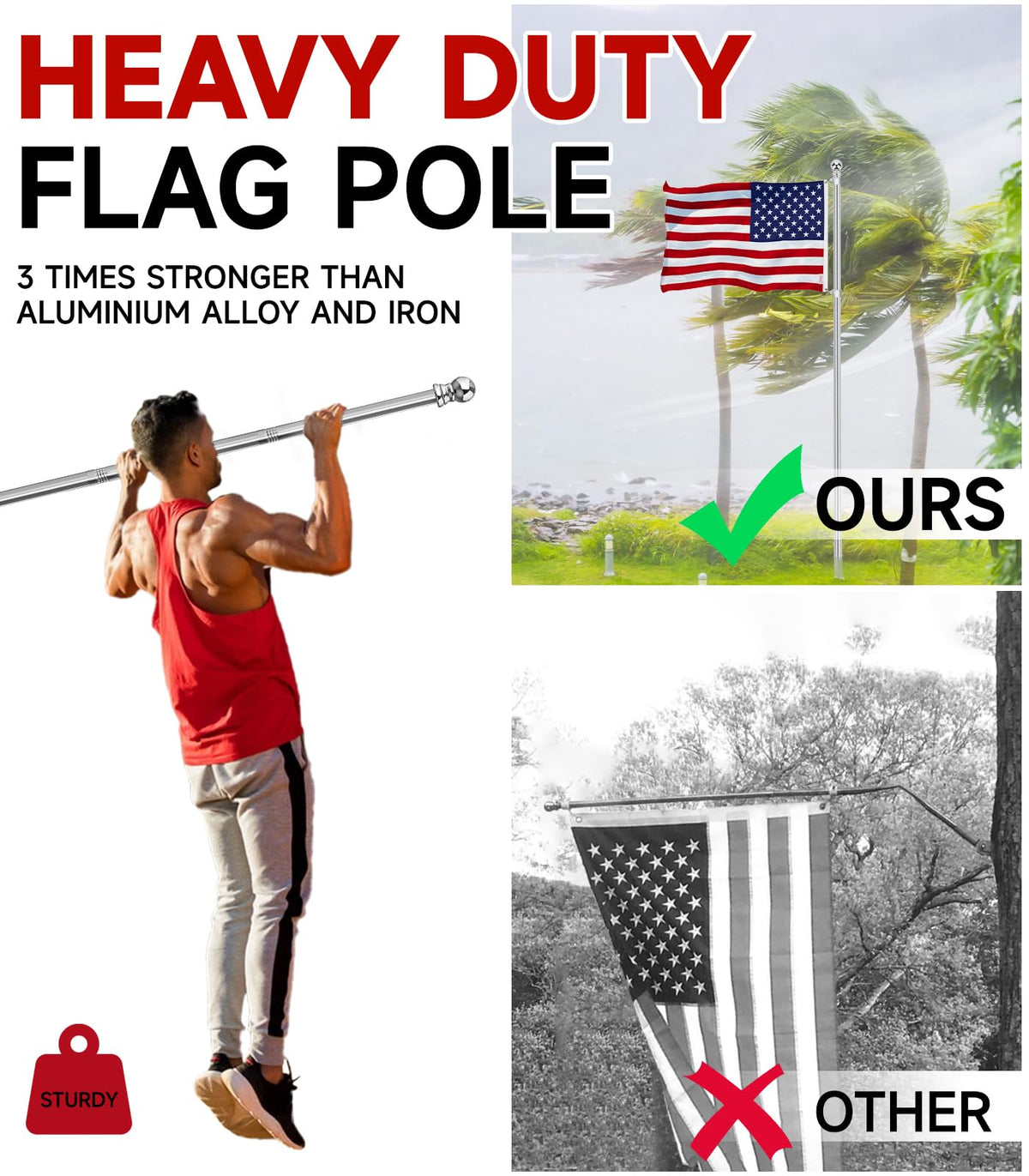 Sinyoeer heavy-duty flag pole standing firm in windy outdoor setting.