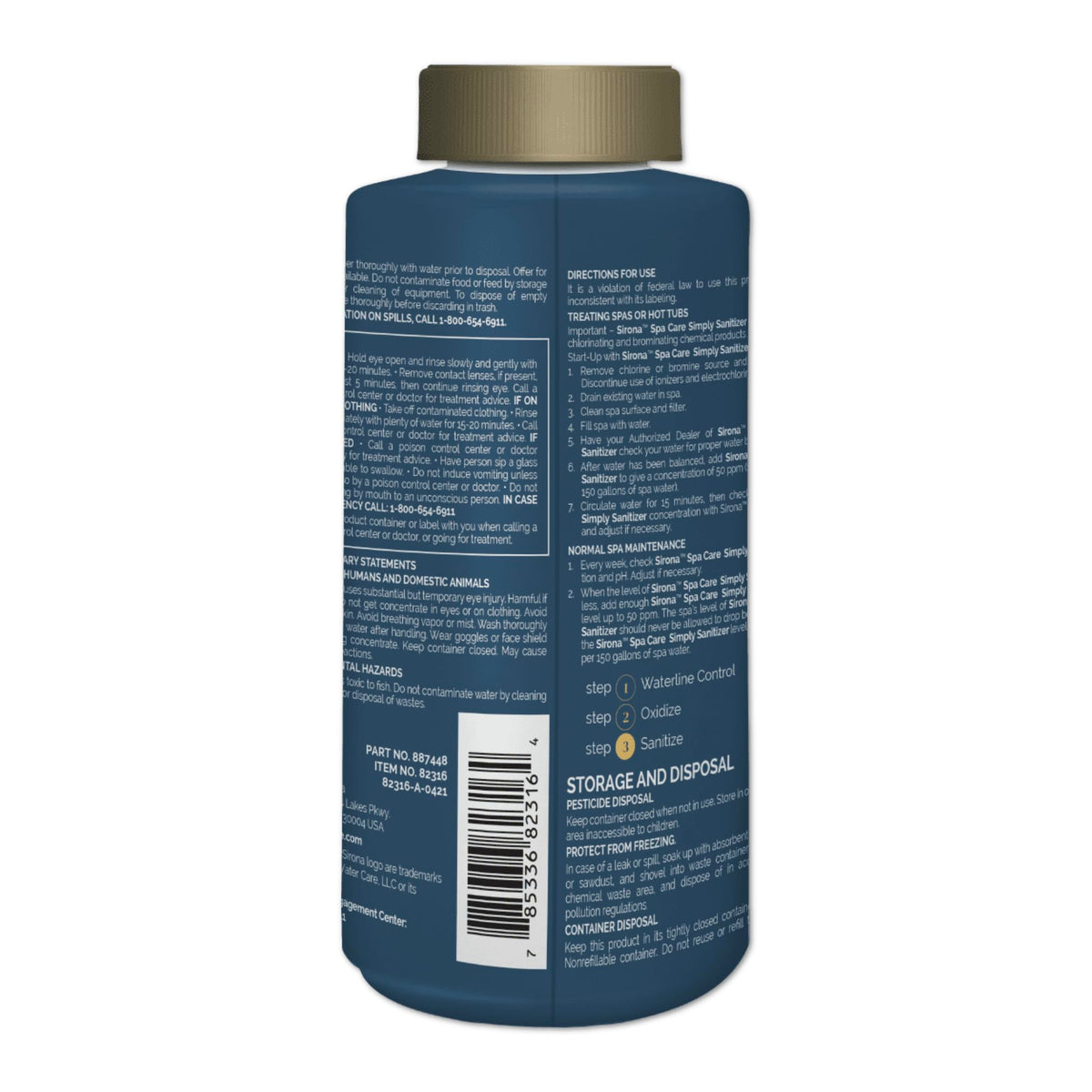 Pouring Sirona Simply Sanitizer into spa water for effective bacteria control.