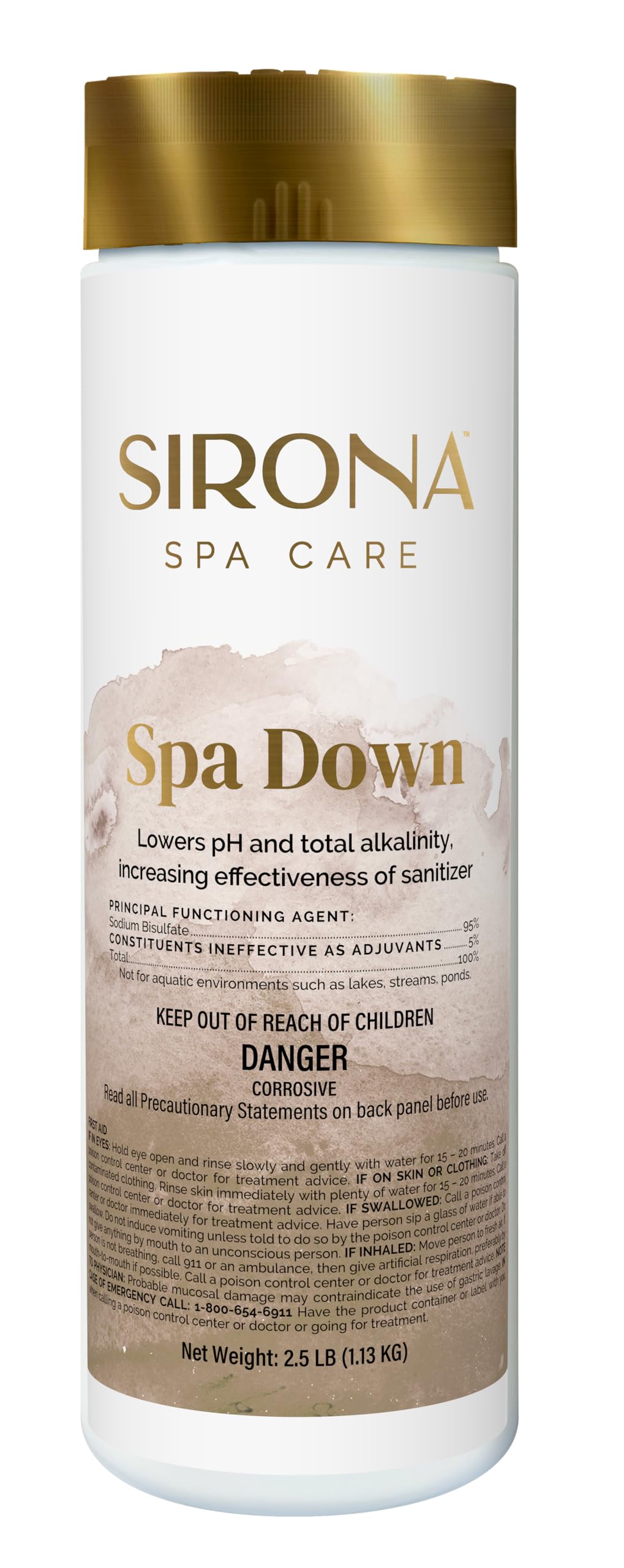 Sirona Spa Down granular form ready to balance spa pH for clearer water.