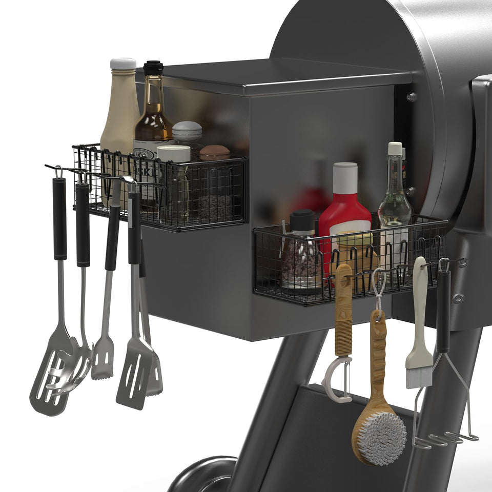 Sirozi magnetic storage bin mounted on grill side mount for easy access to tools