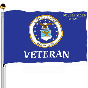 Sirrail Air Force Emblem Veteran Flags front view, double-sided readability for outdoor display.