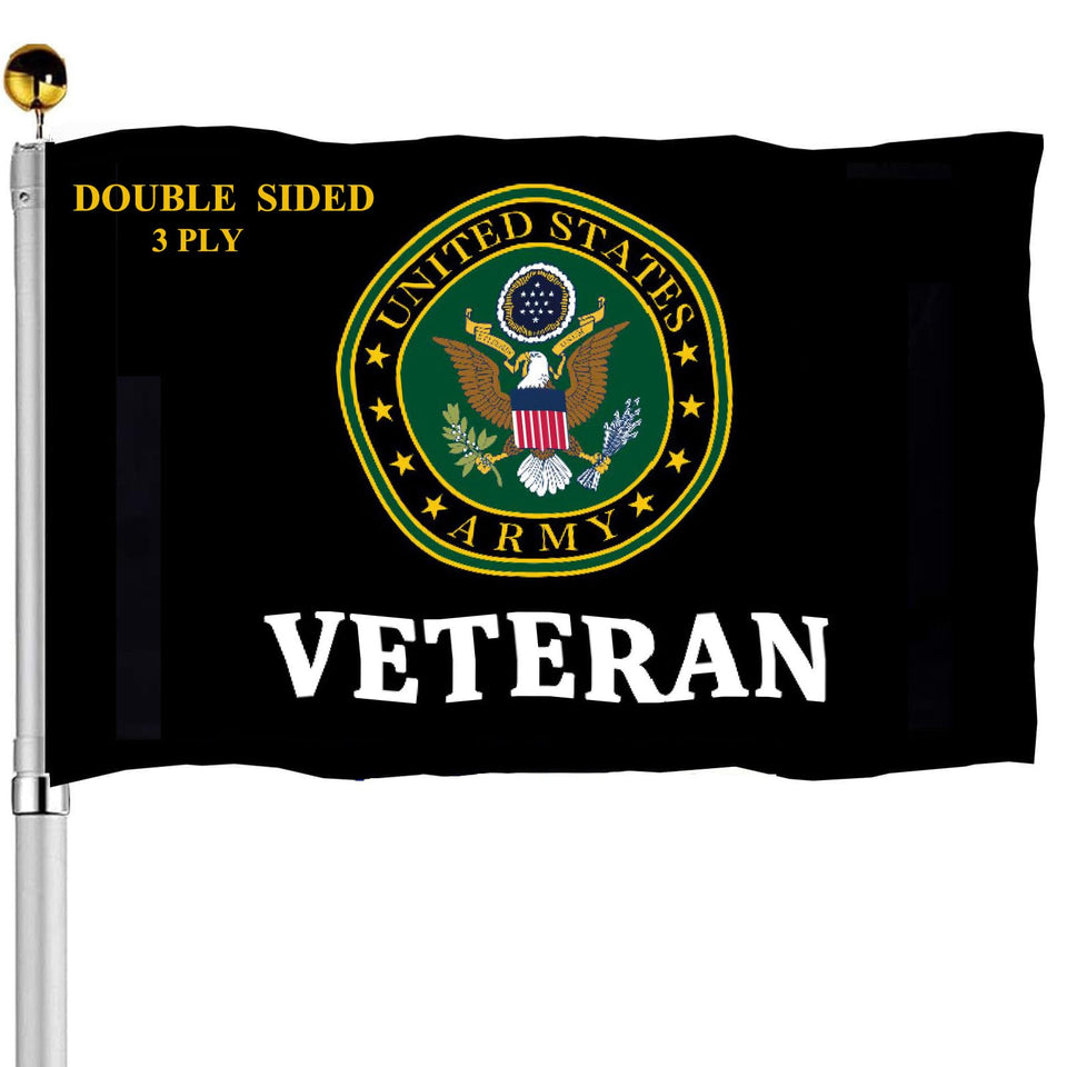 Sirrail army veteran emblem flag, front view, double-sided design ensures readability from both sides.