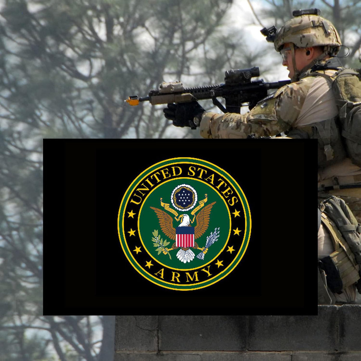 Sirrail flag ready for porch or yard display with army crest