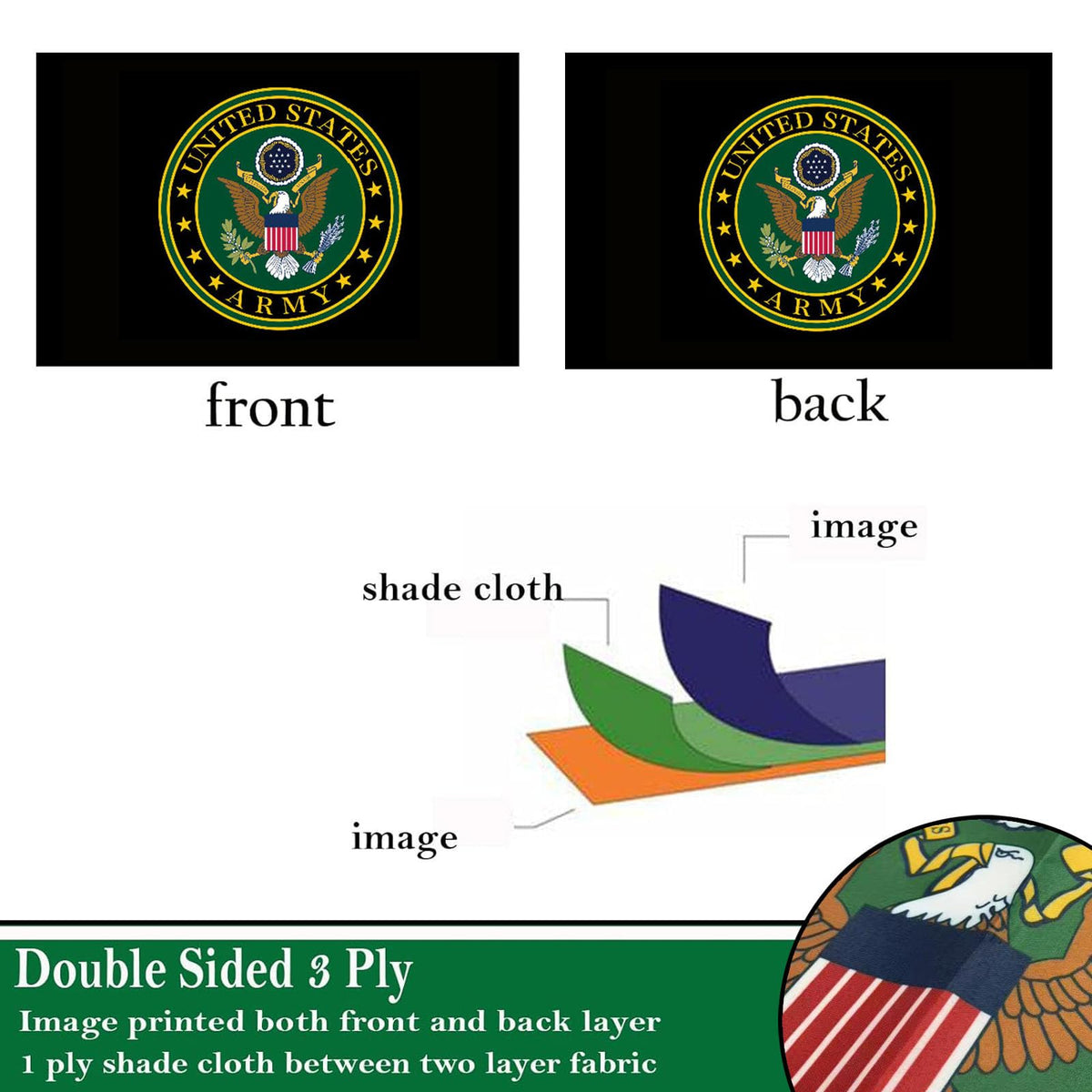 Sirrail outdoor Army crest flag made of water-resistant polyester for weather-ready patriotism