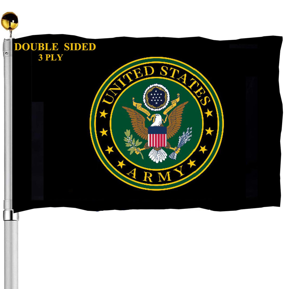 Sirrail US Army crest flag 3x5 double sided for clear front and back display outdoors