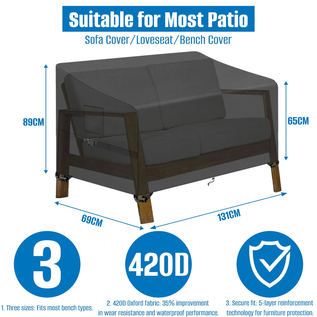 SIRUITON heavy-duty 420D fabric cover for harsh weather