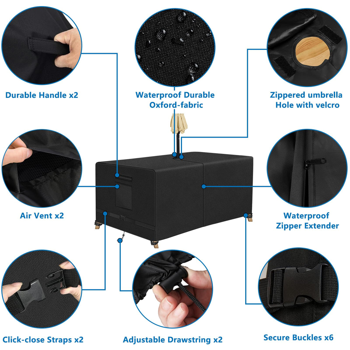 SIRUITON heavy-duty 600D table cover adds tear-resistant protection