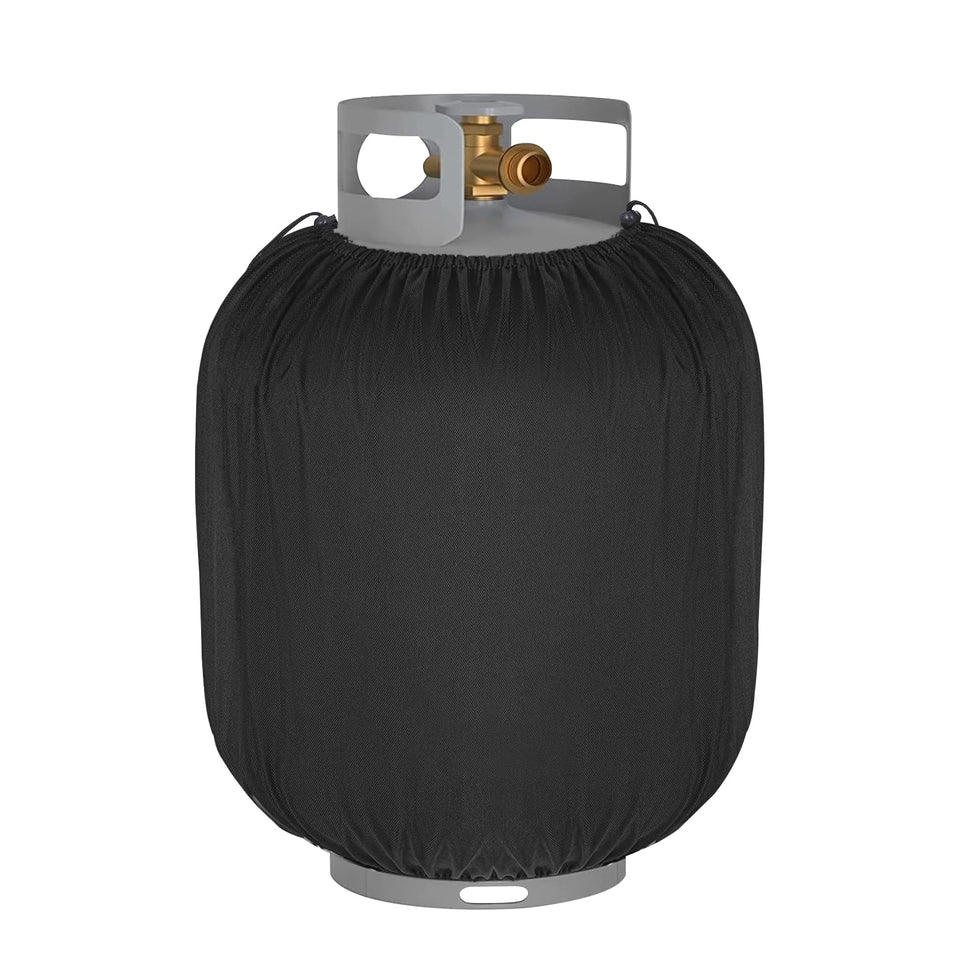 SIRUITON propane tank cover 20lb with drawstring top offers quick on/off and secure fit.