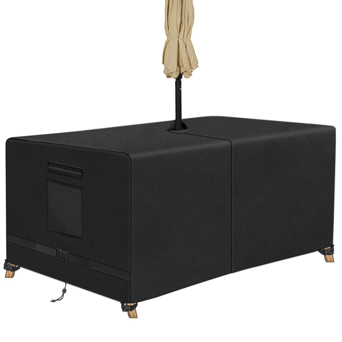 SIRUITON rectangle table cover with umbrella hole shields outdoor table from rain