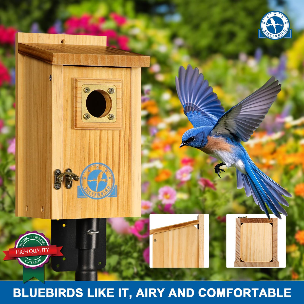 SISTERBIRD bluebird house with copper predator guard protects nesting sites.