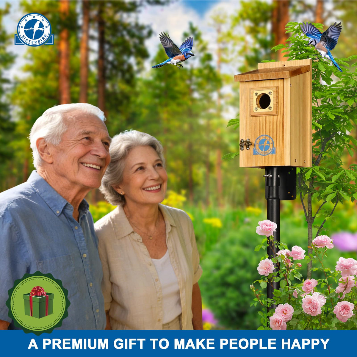 SISTERBIRD bluebird house shows ventilation holes for better air flow.