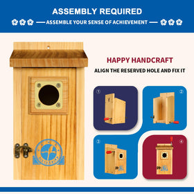 SISTERBIRD bluebird house uses weatherproof wood for lasting outdoor use.