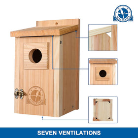 SISTERBIRD wooden bird houses set in a sunlit yard, durable decor