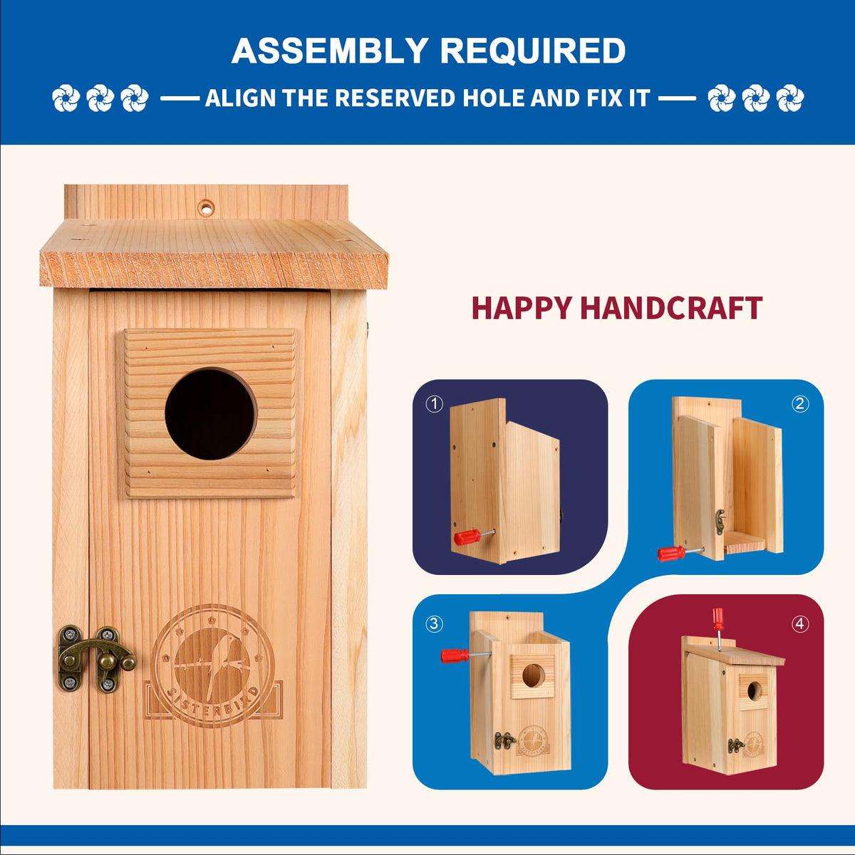Natural cedar SISTERBIRD birdhouse, untreated wood fosters safe nesting