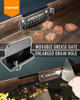 Sivsis 304 stainless movable grease gate keeps debris out of hoses while grilling.