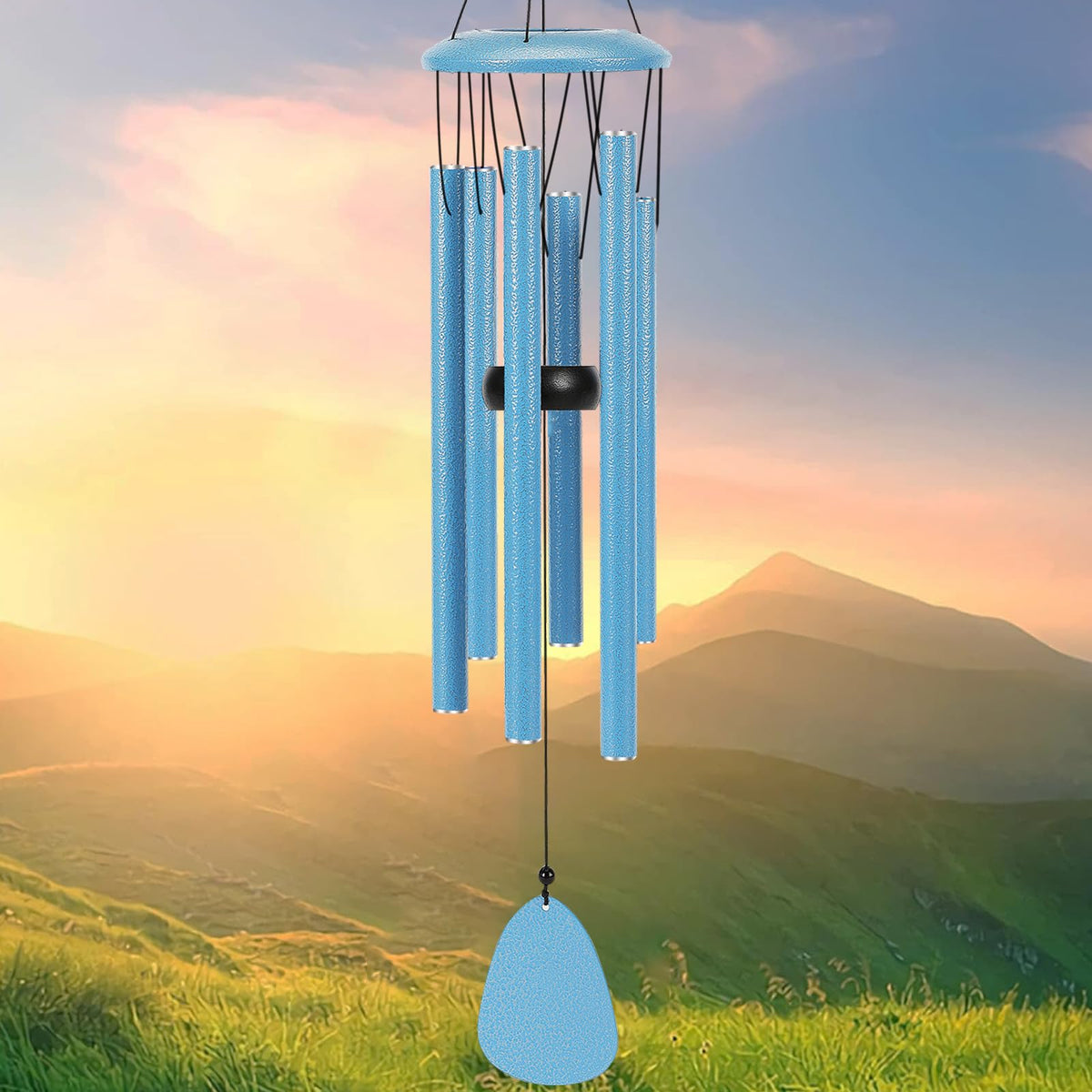 SIXBEE aluminium wind chime 26in; serene outdoor ambiance through light, clear tones.
