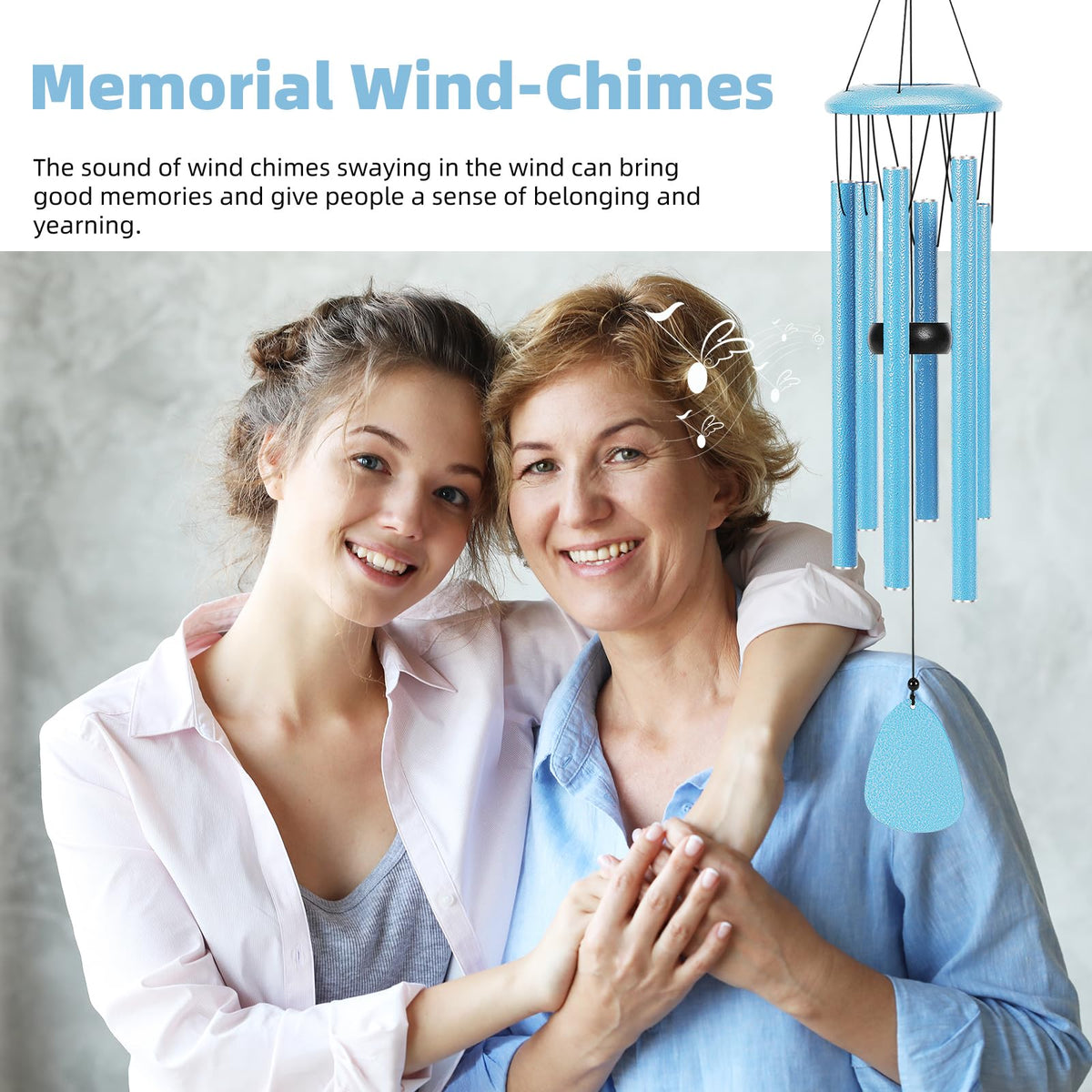 SIXBEE blue tubes wind chime; adds visual charm and bright outdoor sound.