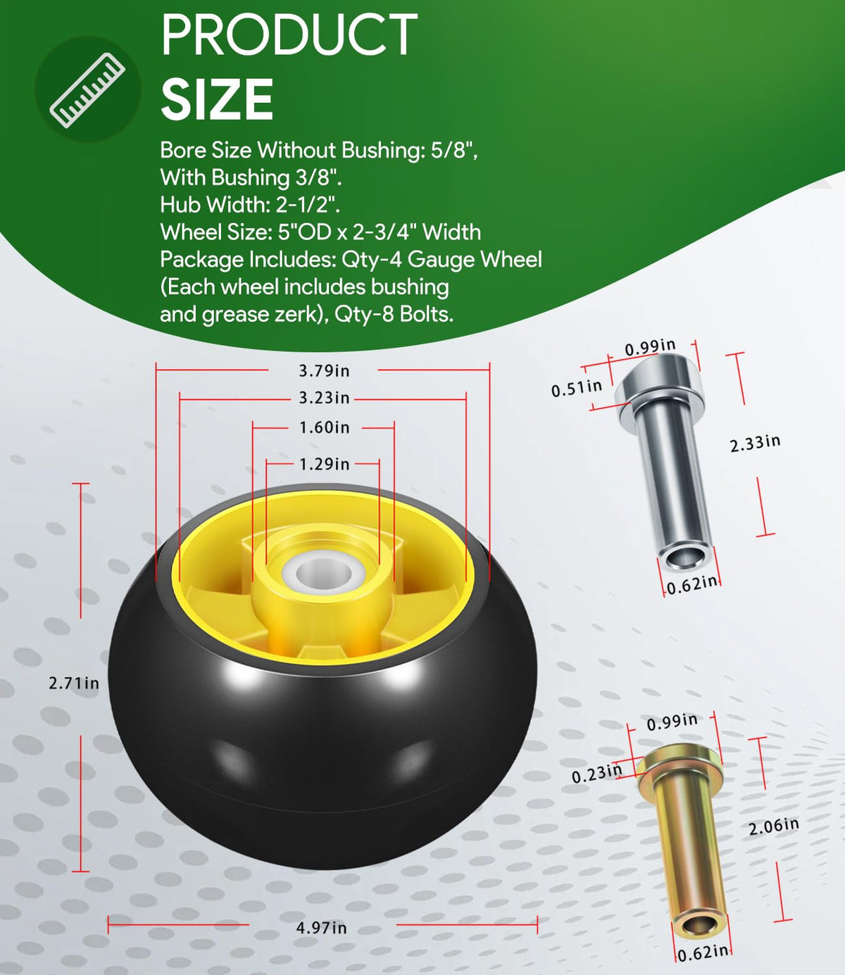 Sixcow anti-scalp wheel design shields turf during mowing