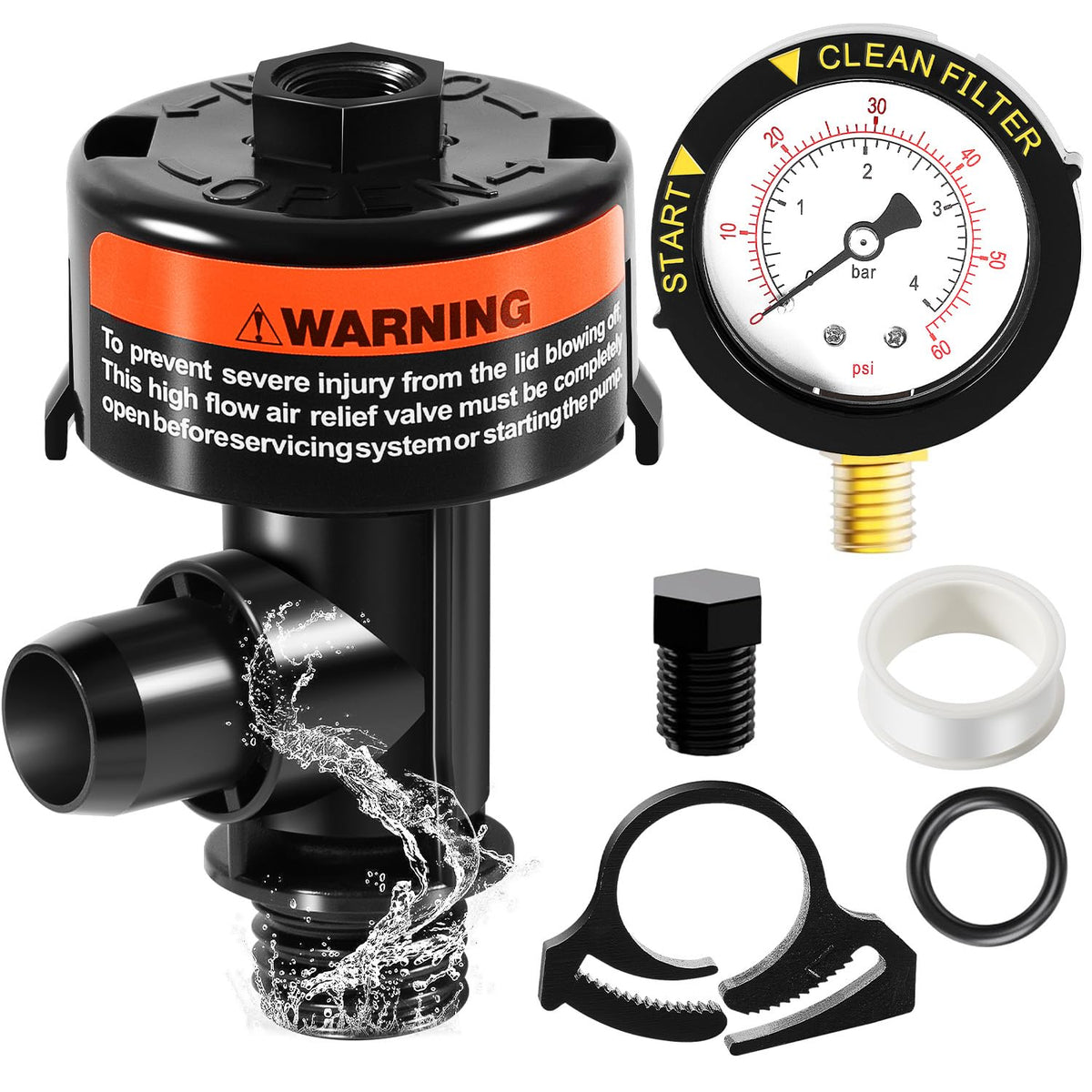 Sixcow high flow relief valve for easy pool filter maintenance