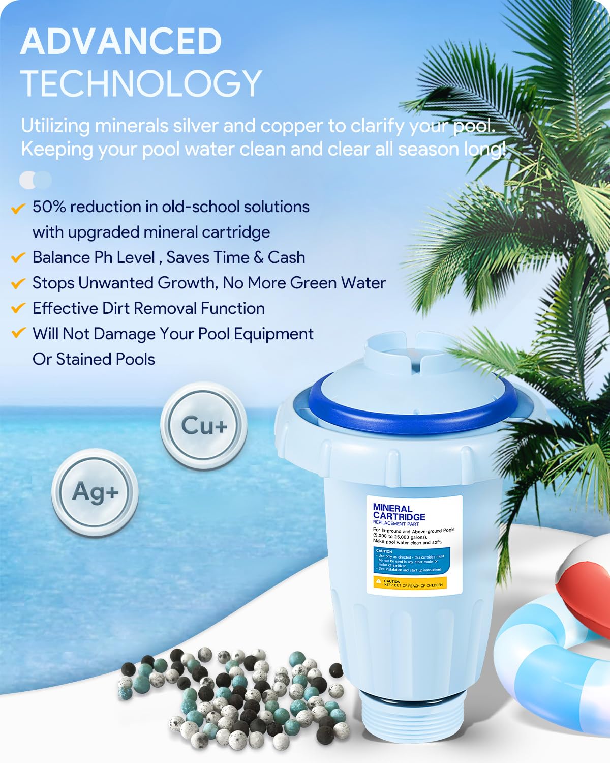 Sixcow mineral cartridge in clear water shows sparkling balance.