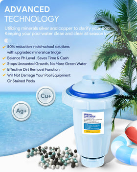 Sixcow mineral cartridge in clear water shows sparkling balance.