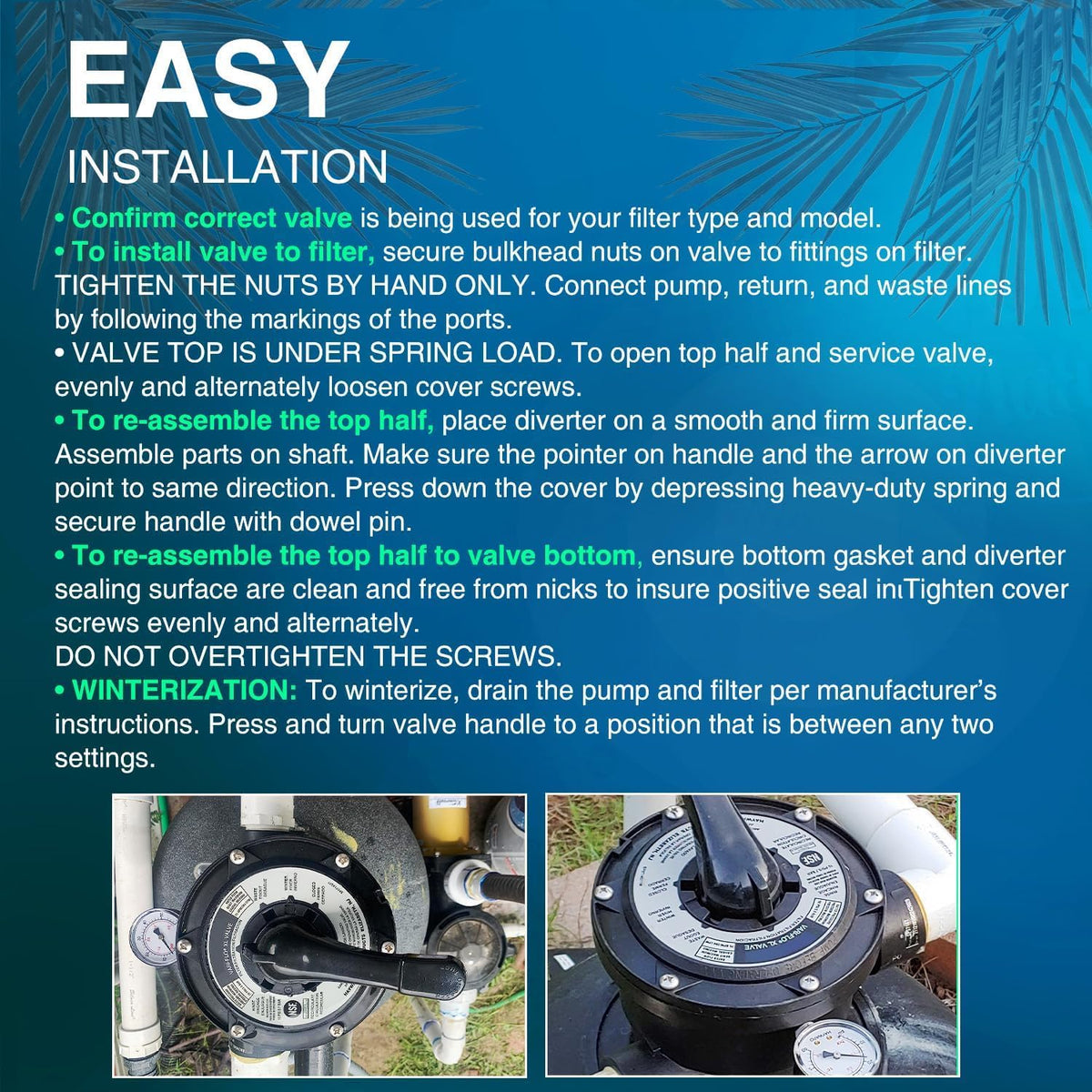 SixCow SP0714T Vari-Flo XL valve showing 7 settings for filter, backwash, and rinse