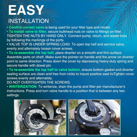 SixCow SP0714T Vari-Flo XL valve showing 7 settings for filter, backwash, and rinse