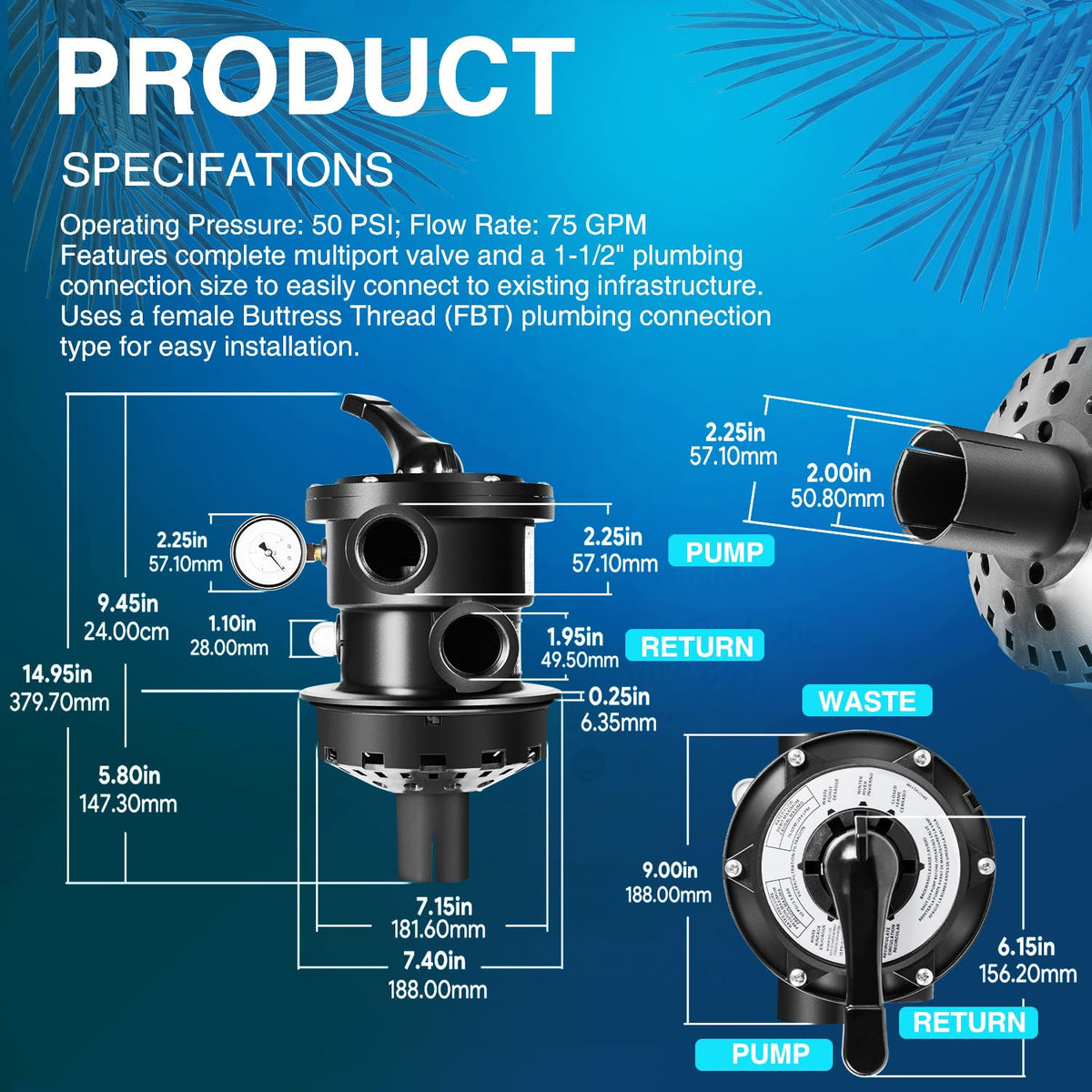 SixCow SP0714T Vari-Flo XL valve with durable ABS construction for outdoor pools