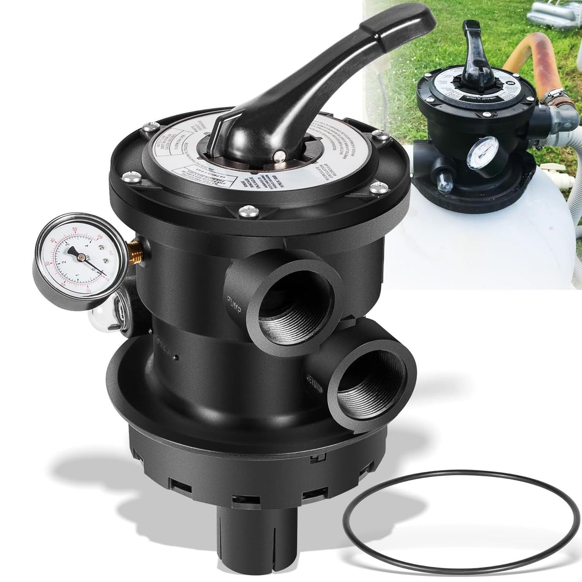 SixCow SP0714T Vari-Flo XL valve front view, ready for seamless above-ground filter replacement