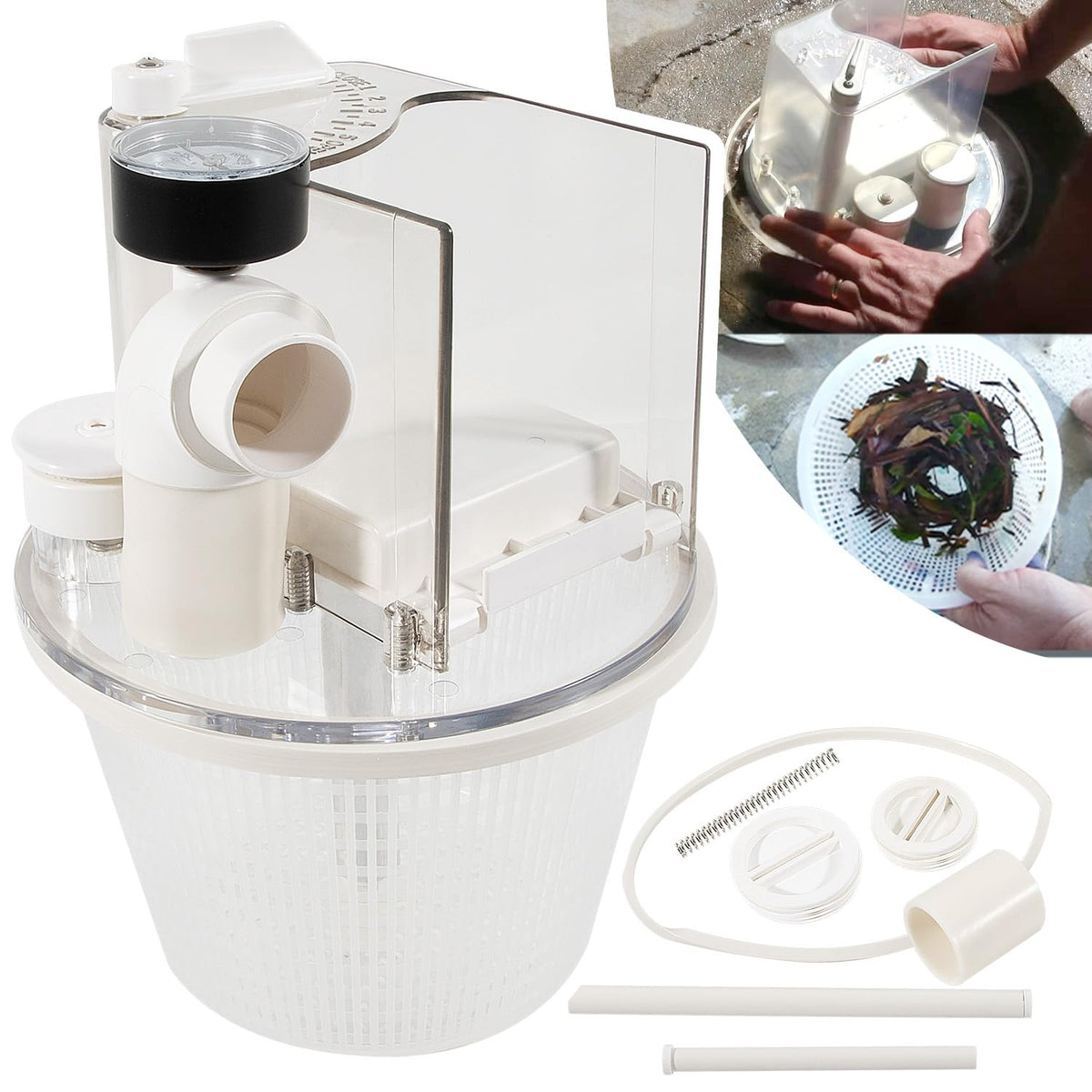 Sixcow Vac-Mate basket focus captures debris to protect the pump and simplify cleaning