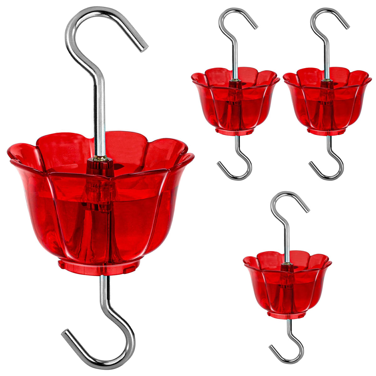 SIXTOYZF ant moat 4-pack protects hummingbird nectar outdoors.
