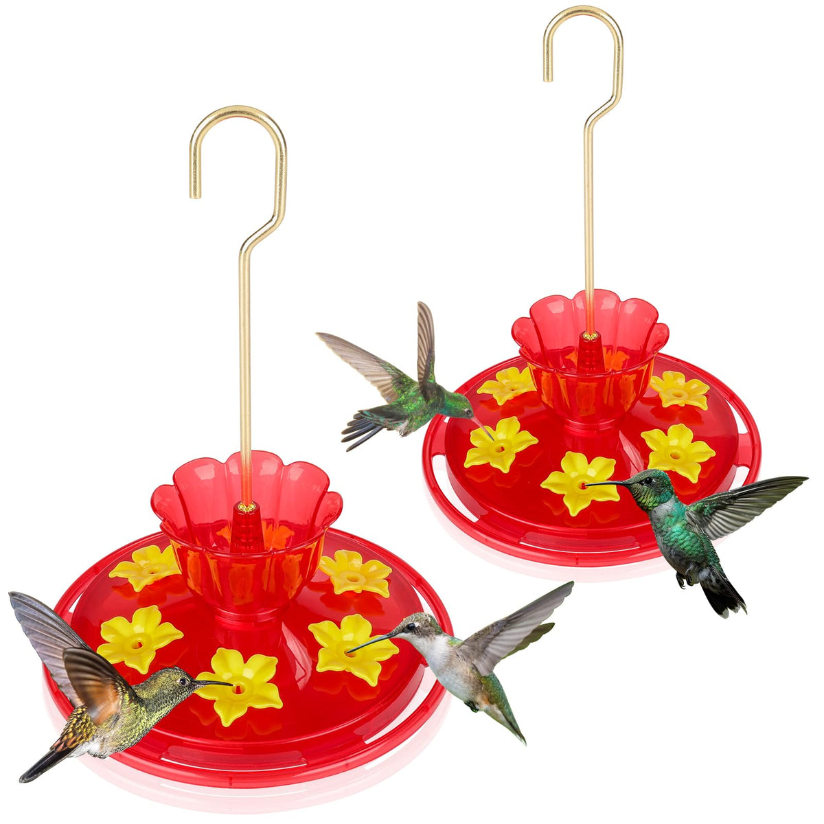 SIXTOYZF hummingbird feeder with 6-port red saucer design attracts multiple hummingbirds