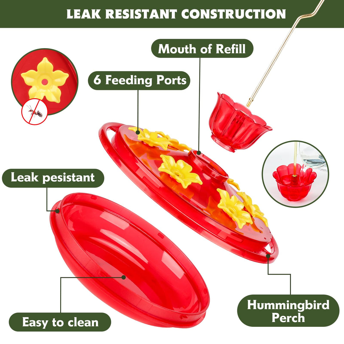 SIXTOYZF hummingbird feeder leak-proof cap for mess-free refills