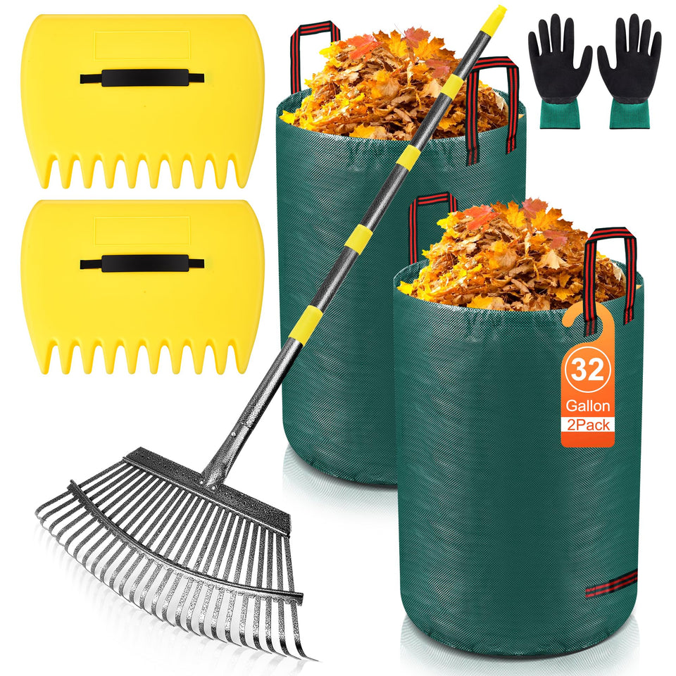 SJPLZQC leaf rake with an 18-inch-wide head for efficient yard cleanup.