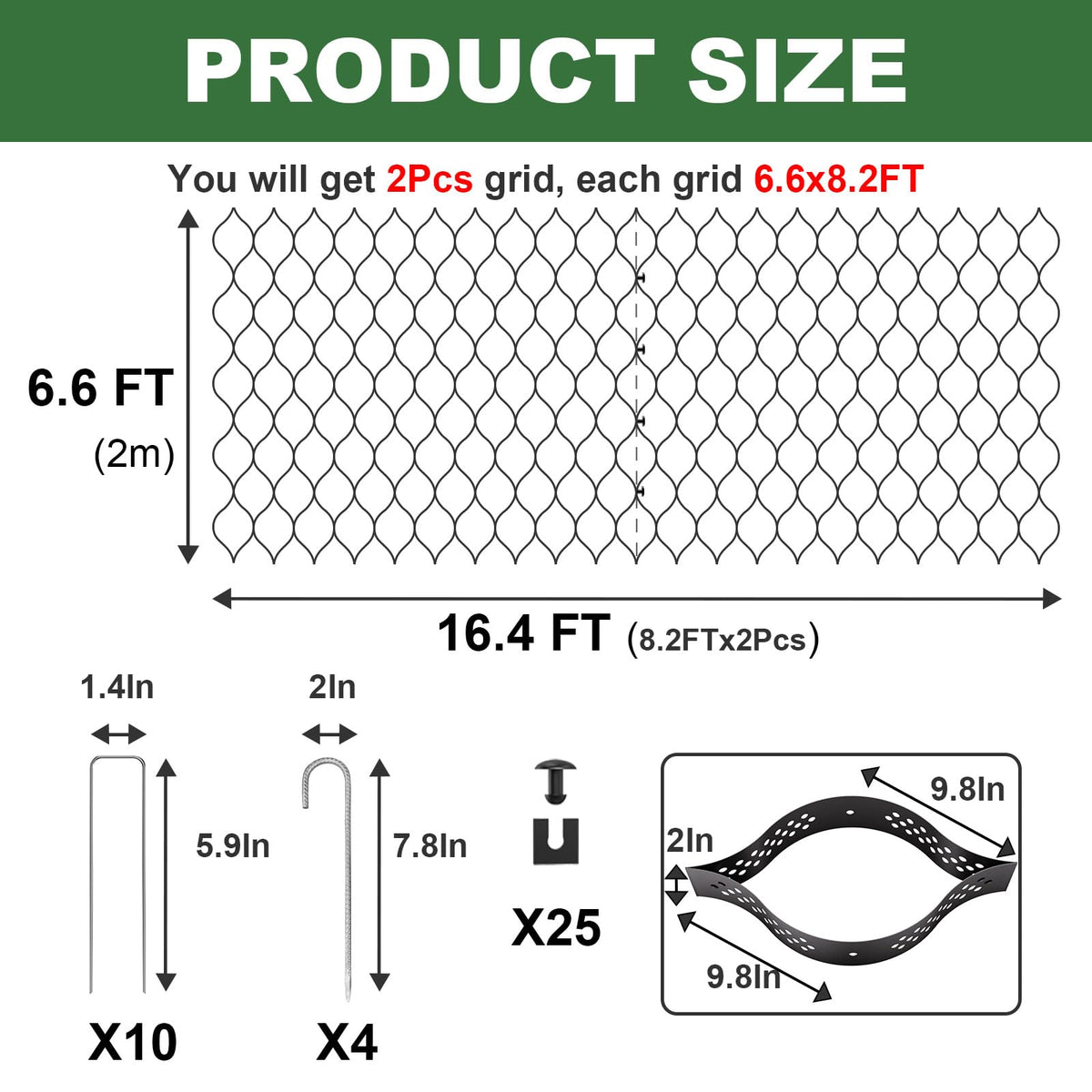 SJPULMO metal stakes securing corners for slope stability.