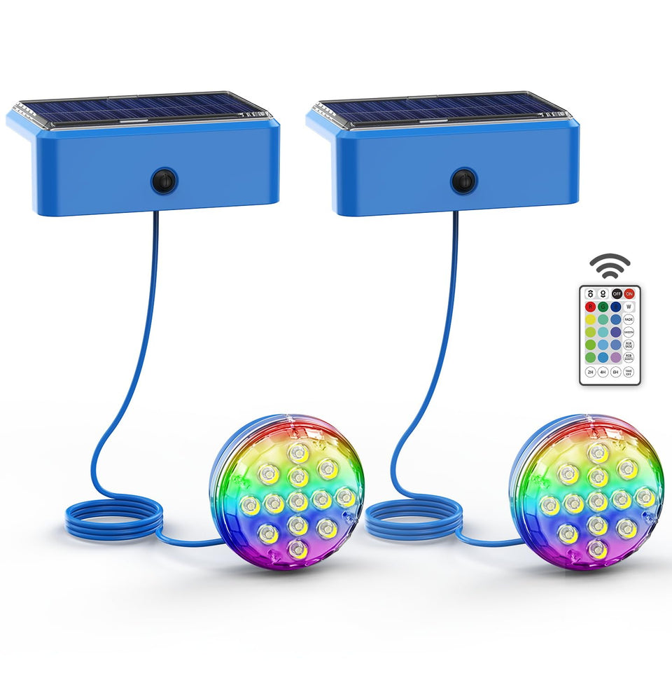 Skairipa solar pool light charging in sunlight for automatic night illumination.