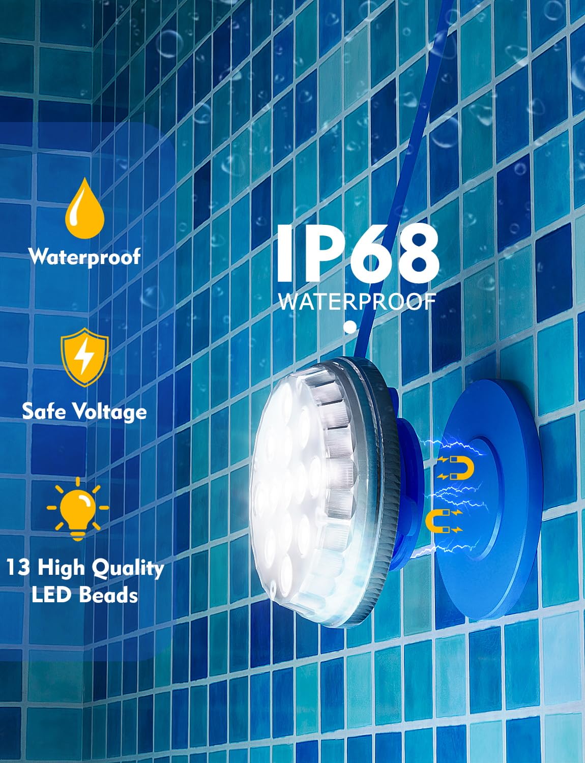 Skairipa underwater illumination enhances pool color with vibrant LEDs.