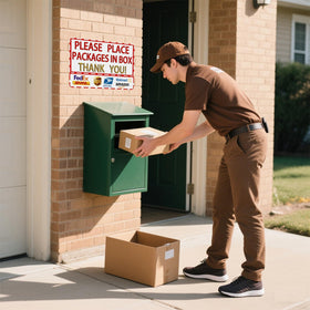 SKDSArts packages delivery instructions sign, weatherproof metal for long-lasting porch visibility.