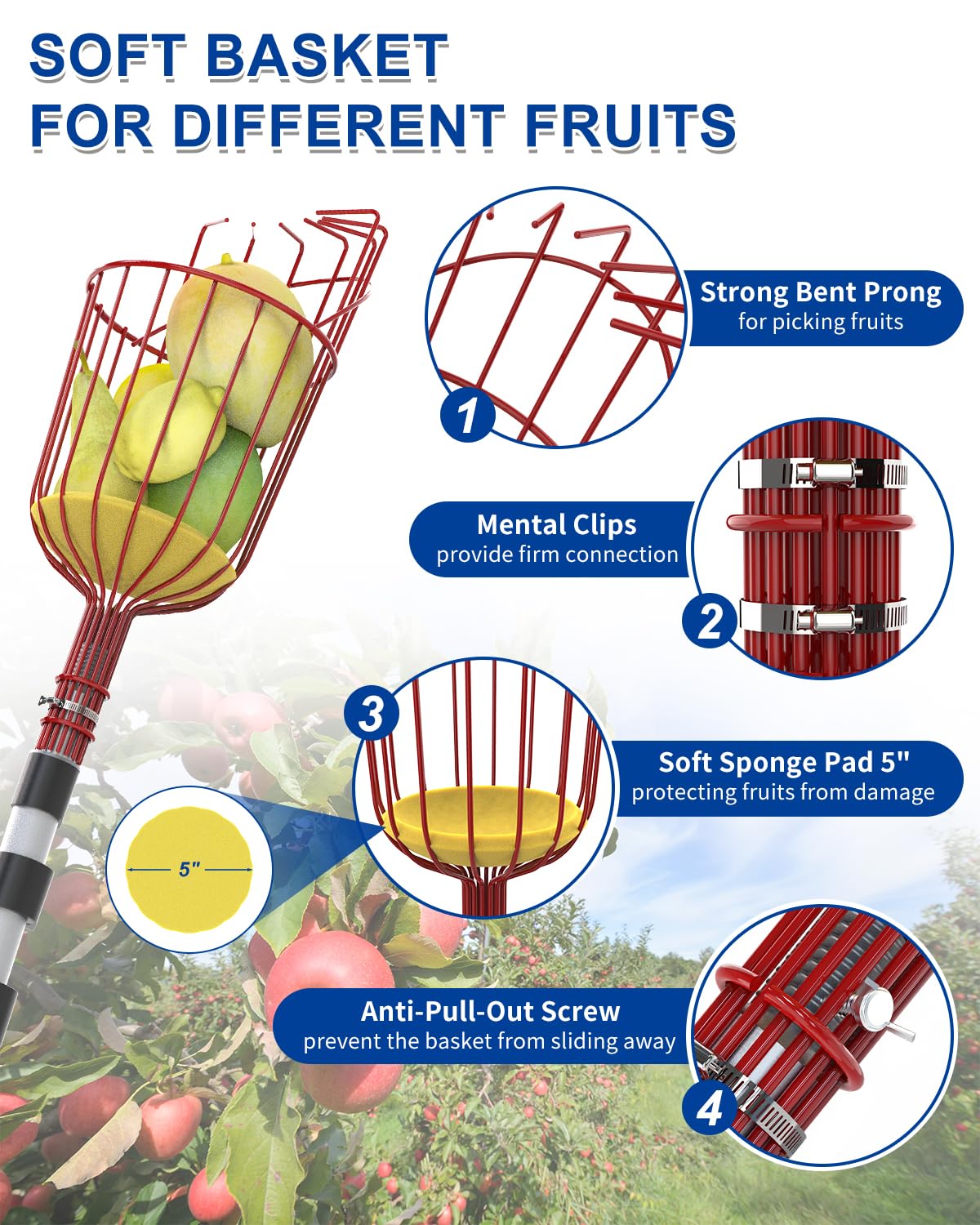 SKGPOLE fruit picker basket catches fruit gently to prevent bruising