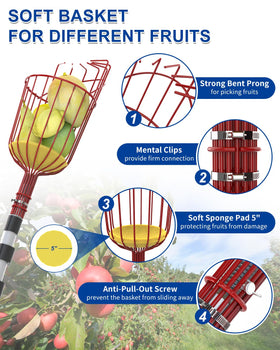 SKGPOLE fruit picker basket catches fruit gently to prevent bruising