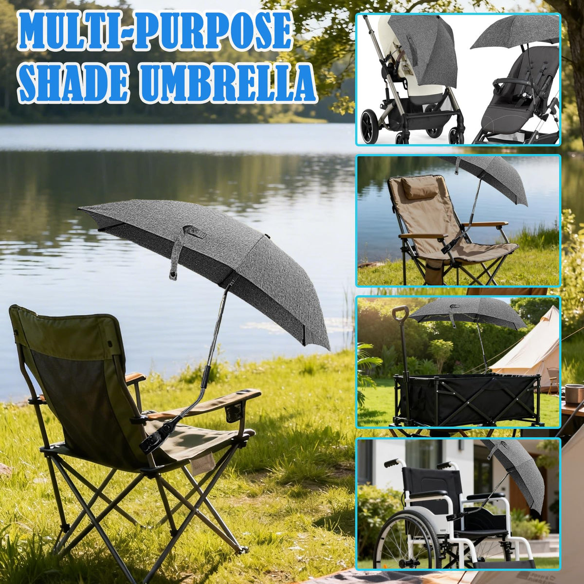 Skibiles clip-on umbrella ready for patio, beach, or garden lounging.