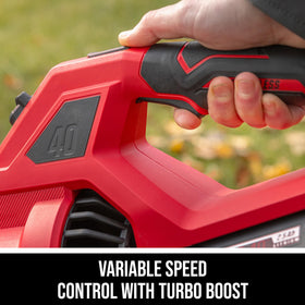 Skil leaf blower tube quick-release close-up for easy storage.
