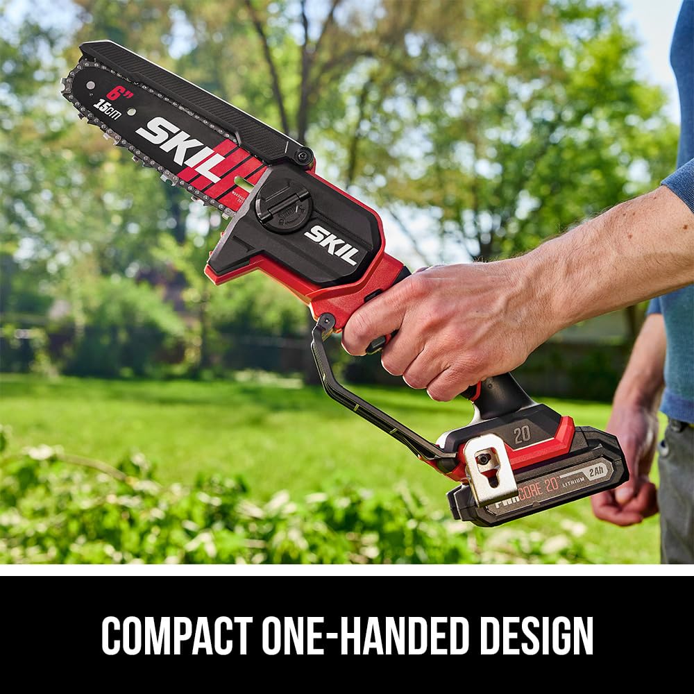 SKIL PWR CORE 20 2.0Ah battery and charger ready for cordless outdoor tasks