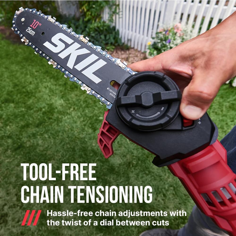 SKIL PWR CORE 40 pole saw with angled head for precise cuts in tight spaces.